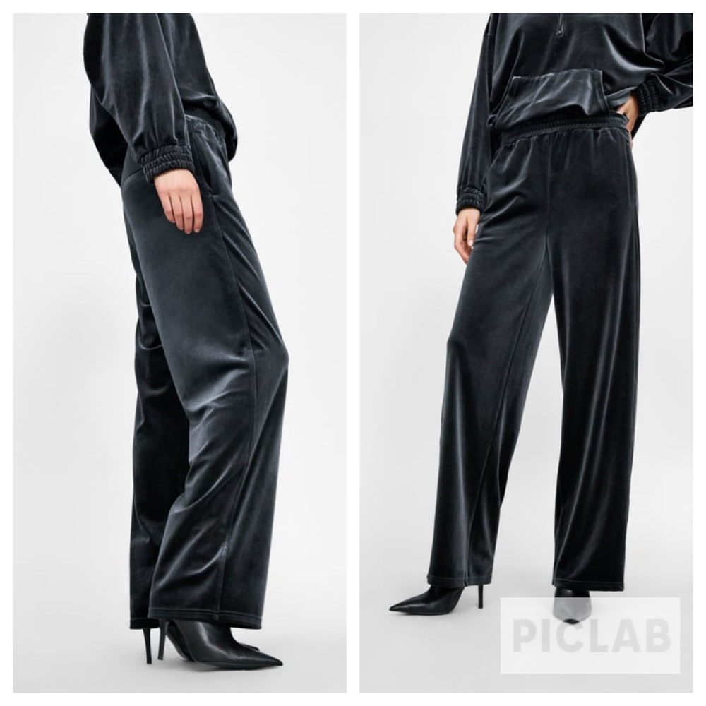 Zara blue- grey velvet jogging pants - Picture 2 of 4